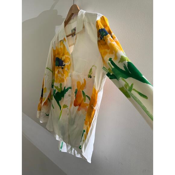 Vintage 100% Rayon Button Down Shirt Sunflower Print Jams World Size Medium JL - Picture 3 of 10